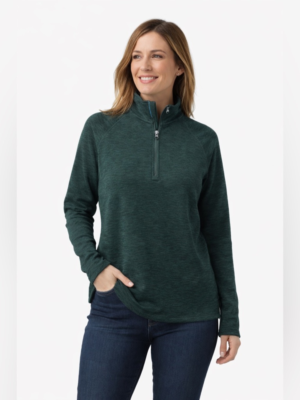 Eddie Bauer Women’s Fleece 1/4 Zip Pullover Green Size L Cozy Outdoor Athleisure